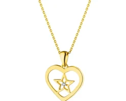 Zawieszka z żółtego złota z diamentem - serce, gwiazda - 0,006 ct - próba 375