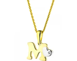 Zawieszka z żółtego złota z diamentem - litera M - 0,004 ct - próba 375