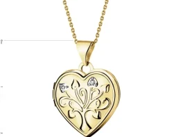 Zawieszka z żółtego złota z diamentem - puzderko - serce, drzewko - 0,005 ct - próba 375