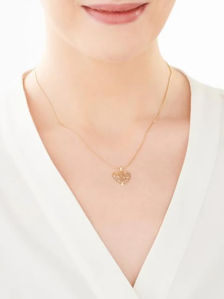 Zawieszka z żółtego złota z diamentami - serce, drzewko - 0,01 ct - próba 585