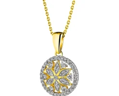 Zawieszka z żółtego złota z diamentami - rozeta - 0,20 ct - próba 585