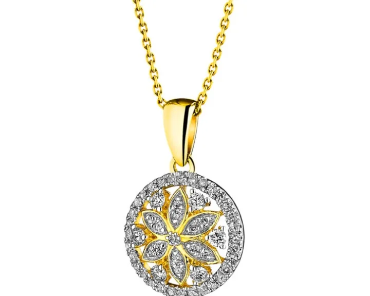 Zawieszka z żółtego złota z diamentami - rozeta - 0,20 ct - próba 585