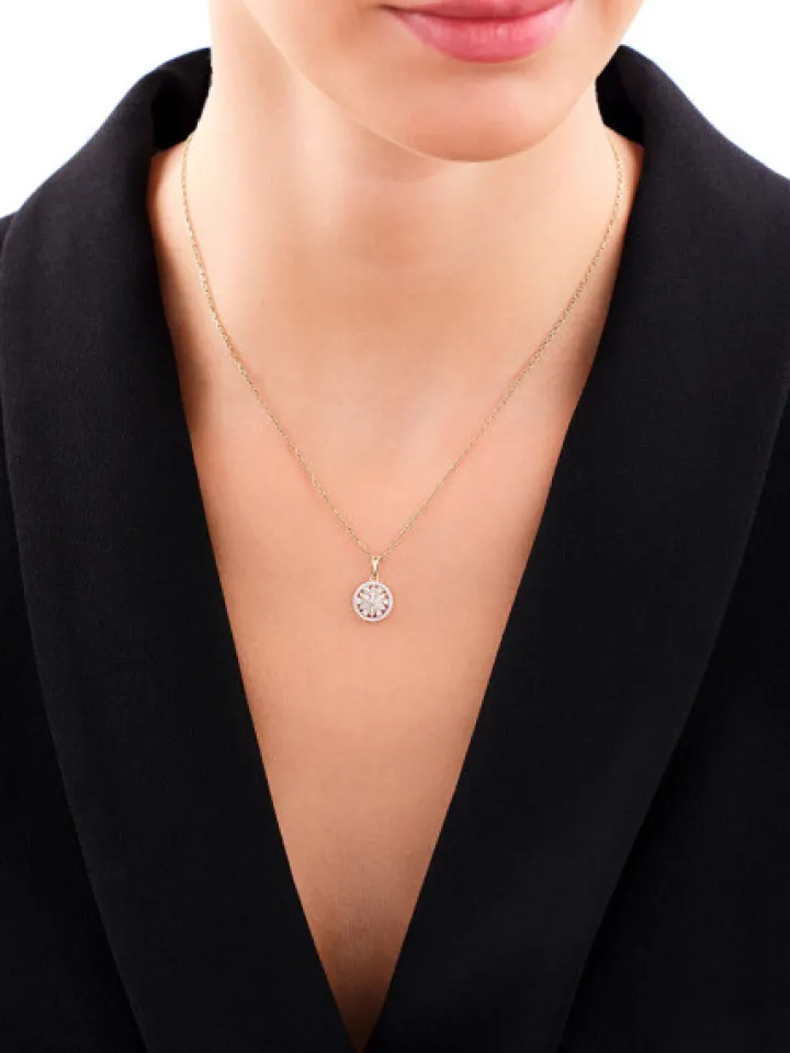 Zawieszka z żółtego złota z diamentami - rozeta - 0,20 ct - próba 585