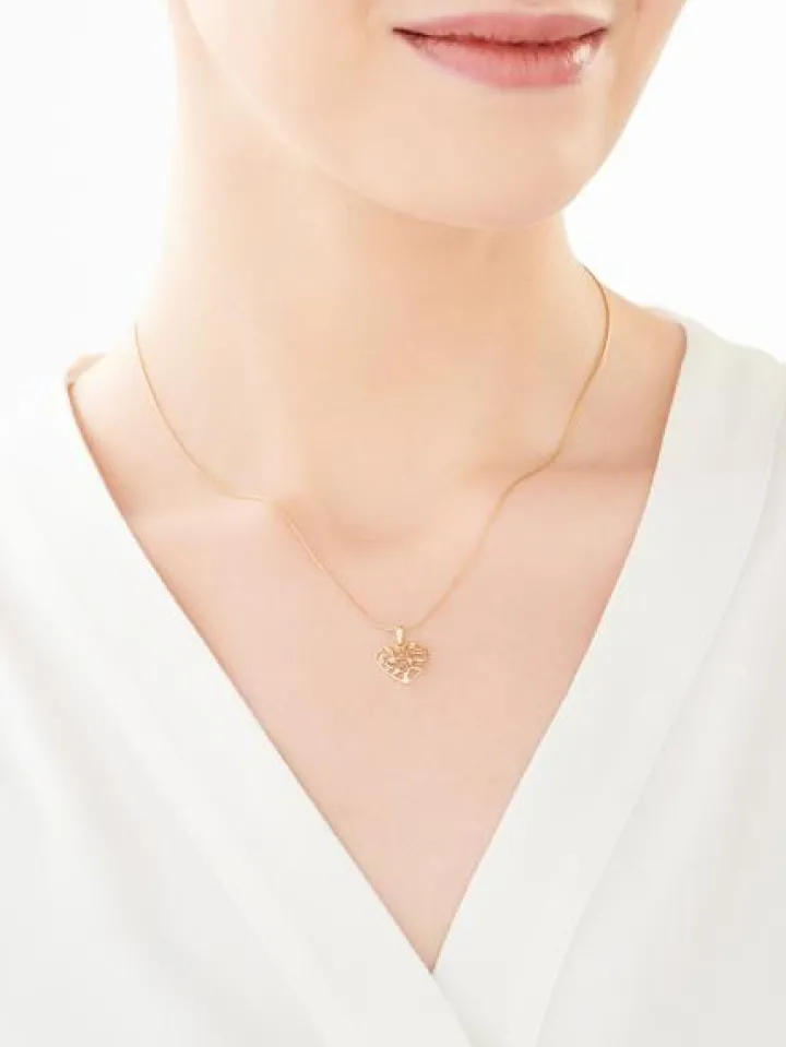 Zawieszka z żółtego złota z diamentami - drzewko, serce - 0,01 ct - próba 375