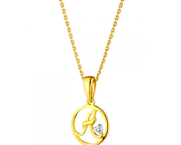 Zawieszka z żółtego złota z diamentem - litera A - 0,003 ct - próba 585