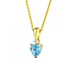 Zawieszka z żółtego złota z diamentem i topazem - serce - próba 375