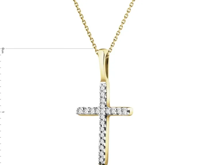 Zawieszka z żółtego złota z diamentami - krzyż - 0,05 ct - próba 585