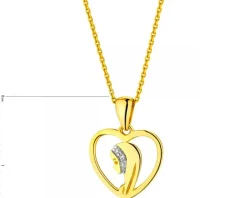 Zawieszka z żółtego złota z diamentami - medalik Matka Boska, serce - 0,006 ct - próba 585