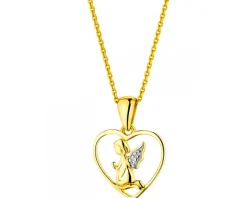 Zawieszka z żółtego złota z diamentem - aniołek, serce - 0,003 ct - próba 375