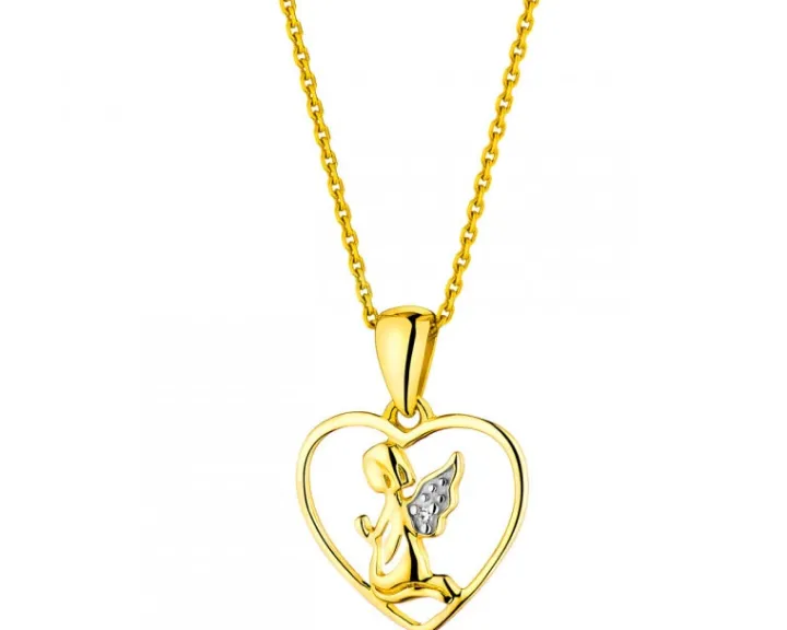 Zawieszka z żółtego złota z diamentem - aniołek, serce - 0,003 ct - próba 375