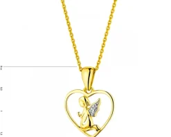 Zawieszka z żółtego złota z diamentem - aniołek, serce - 0,003 ct - próba 375