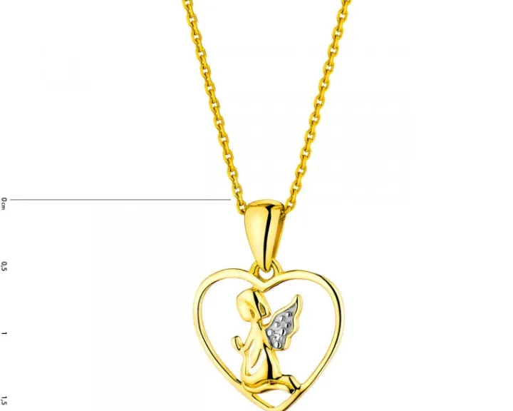 Zawieszka z żółtego złota z diamentem - aniołek, serce - 0,003 ct - próba 375