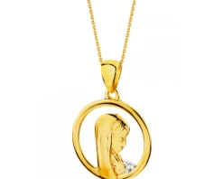 Zawieszka z żółtego złota z diamentem - medalik Matka Boska - 0,004 ct - próba 375