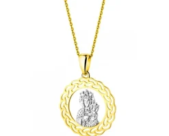 Zawieszka z żółtego złota z diamentem - medalik Matka Boska Częstochowska - 0,003 ct - próba 375