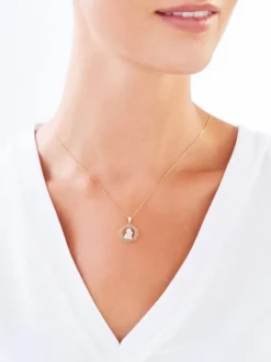 Zawieszka z żółtego złota z diamentem - medalik Matka Boska Częstochowska - 0,003 ct - próba 375