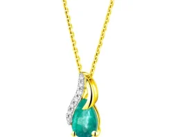 Zawieszka z żółtego złota z diamentami i szmaragdem - próba 585