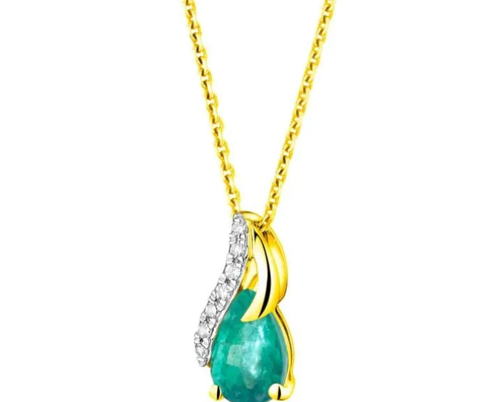 Zawieszka z żółtego złota z diamentami i szmaragdem - próba 585