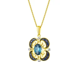 Zawieszka z żółtego złota z diamentami, szafirami i topazem London Blue - próba 585