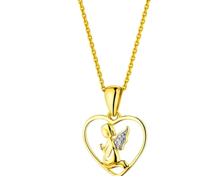 Zawieszka z żółtego złota z diamentem - aniołek, serce - 0,003 ct - próba 585