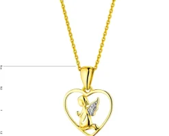 Zawieszka z żółtego złota z diamentem - aniołek, serce - 0,003 ct - próba 585