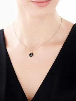 Zawieszka z żółtego złota z diamentem i onyksem - litera A - próba 375