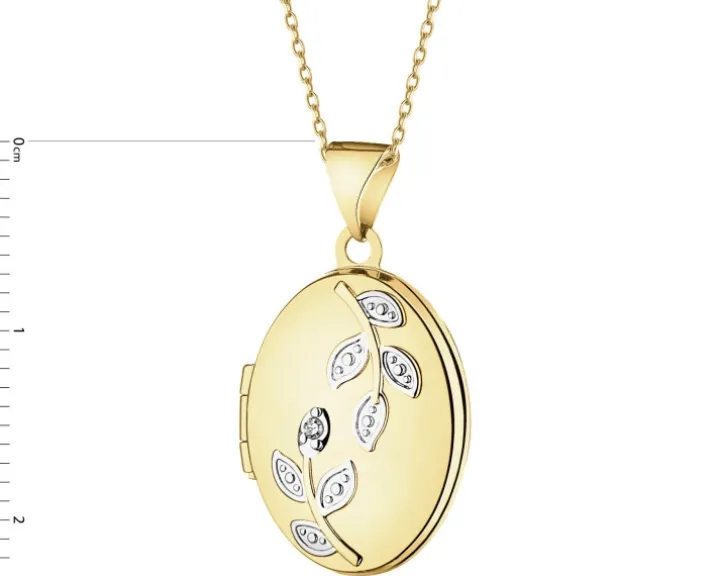 Zawieszka z żółtego złota z diamentem - puzderko - liście - 0,005 ct - próba 375