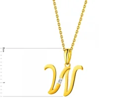 Zawieszka z żółtego złota z diamentem - litera W - 0,004 ct - próba 585