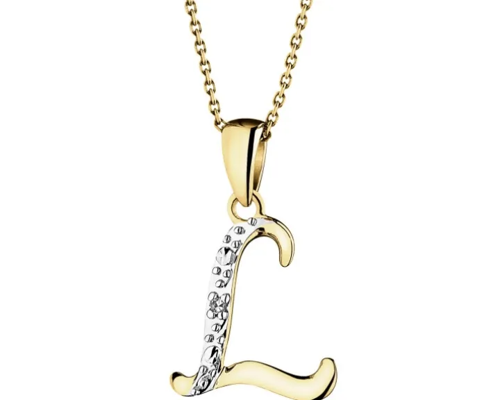 Zawieszka z żółtego złota z diamentem - litera L - 0,003 ct - próba 375