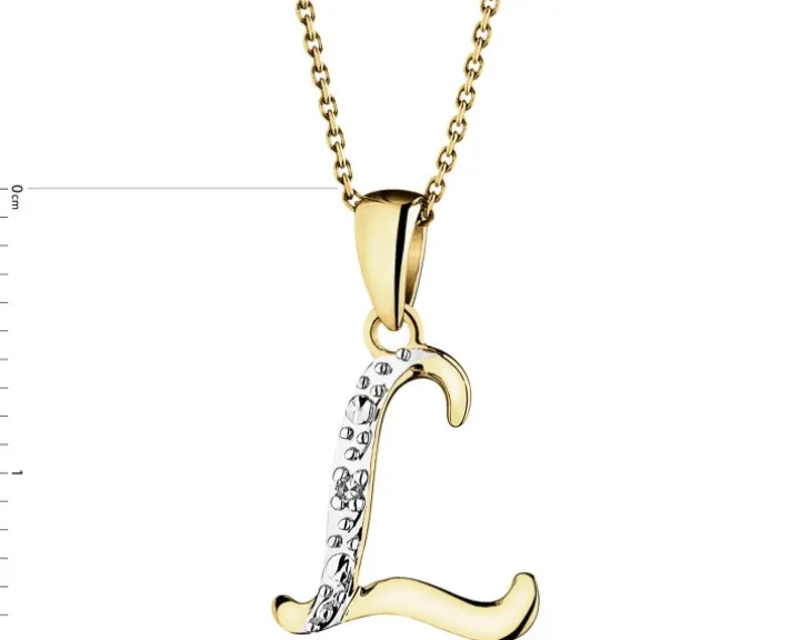 Zawieszka z żółtego złota z diamentem - litera L - 0,003 ct - próba 375