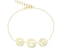 Złota bransoletka, ankier -  nieskończoność, serca