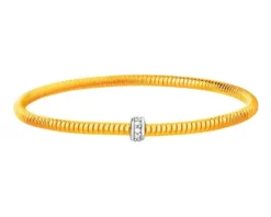 Złota bransoletka elastyczna z cyrkoniami bez zapięcia