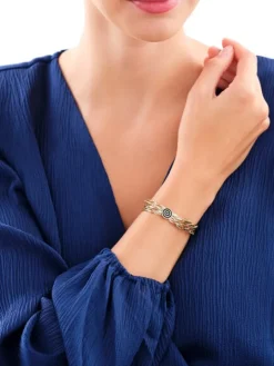 Złota bransoletka elastyczna z emalią i zapięciem