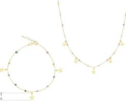 Złota bransoletka i naszyjnik, szkło szlifowane - komplet - gwiazdy