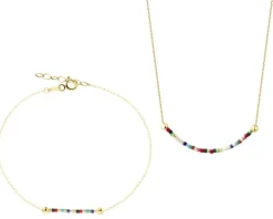 Złota bransoletka i naszyjnik, szkło szlifowane - komplet