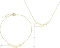 Złota bransoletka i naszyjnik - komplet - serca, skrzydła