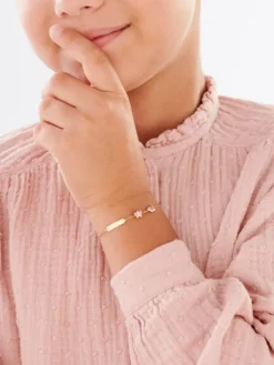 Złota bransoletka z blaszką, emalią, ankier - motyle