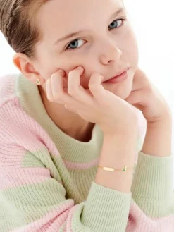 Złota bransoletka z blaszką i emalią, ankier - lama