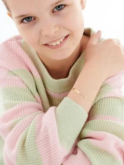 Złota bransoletka z blaszką i cyrkoniami - serce