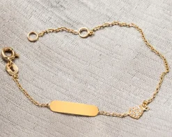 Złota bransoletka z blaszką i cyrkoniami - serce