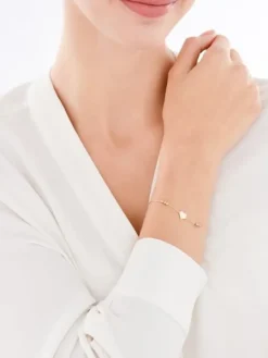 Złota bransoletka z cyrkonią, ankier - serce, kulki