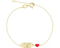 Złota bransoletka z emalią - aniołek, serce