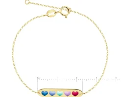 Złota bransoletka z emalią i blaszką, ankier - serca