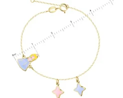 Złota bransoletka z emalią, ankier - wróżka, gwiazdy