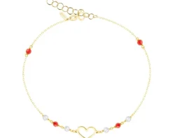 Złota bransoletka z koralami i perłami hodowanymi - serce