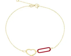 Złota bransoletka z koralem syntetycznym  - serce