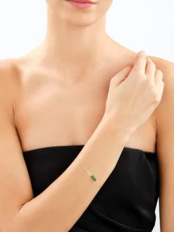 Złota bransoletka z malachitem syntetycznym  - nieskończoność