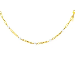 Złota bransoletka z perłami - paper clip