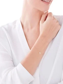 Złota bransoletka z perłami, ankier - liście