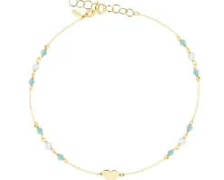 Złota bransoletka z turkusami i perłami hodowanymi - serce