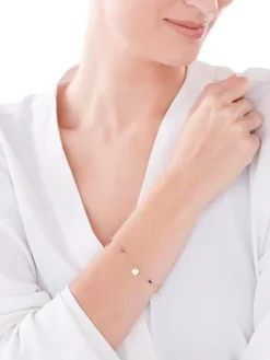 Złota bransoletka ze szkłem, ankier -  koniczyna, nieskończoność, serce, skrzydło